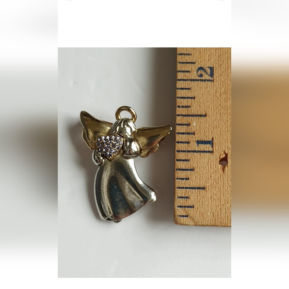 Vtg Signed LC Liz Claiborne Two Toned Angel Holding Purple Crystal Heart Brooch - Picture 11 of 11